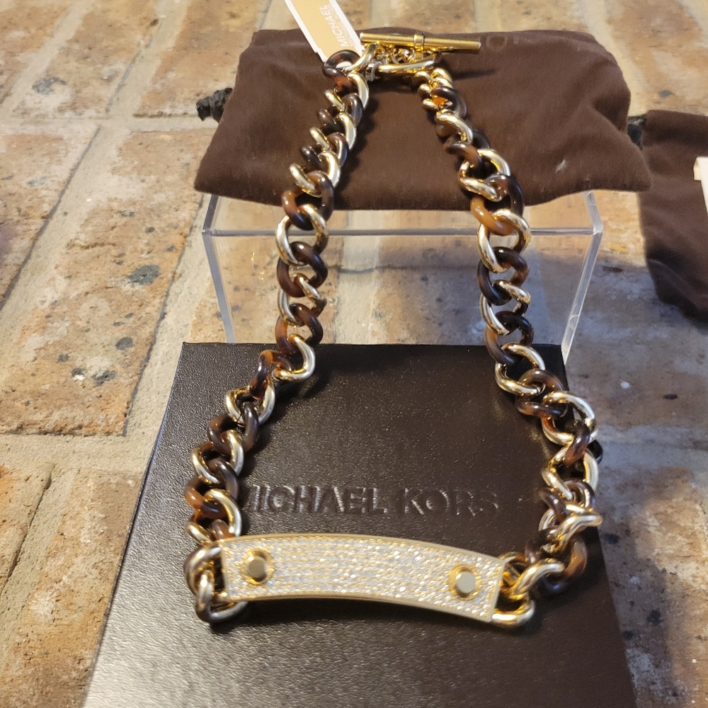 Michael Kors Gold and Brown Chain Necklace